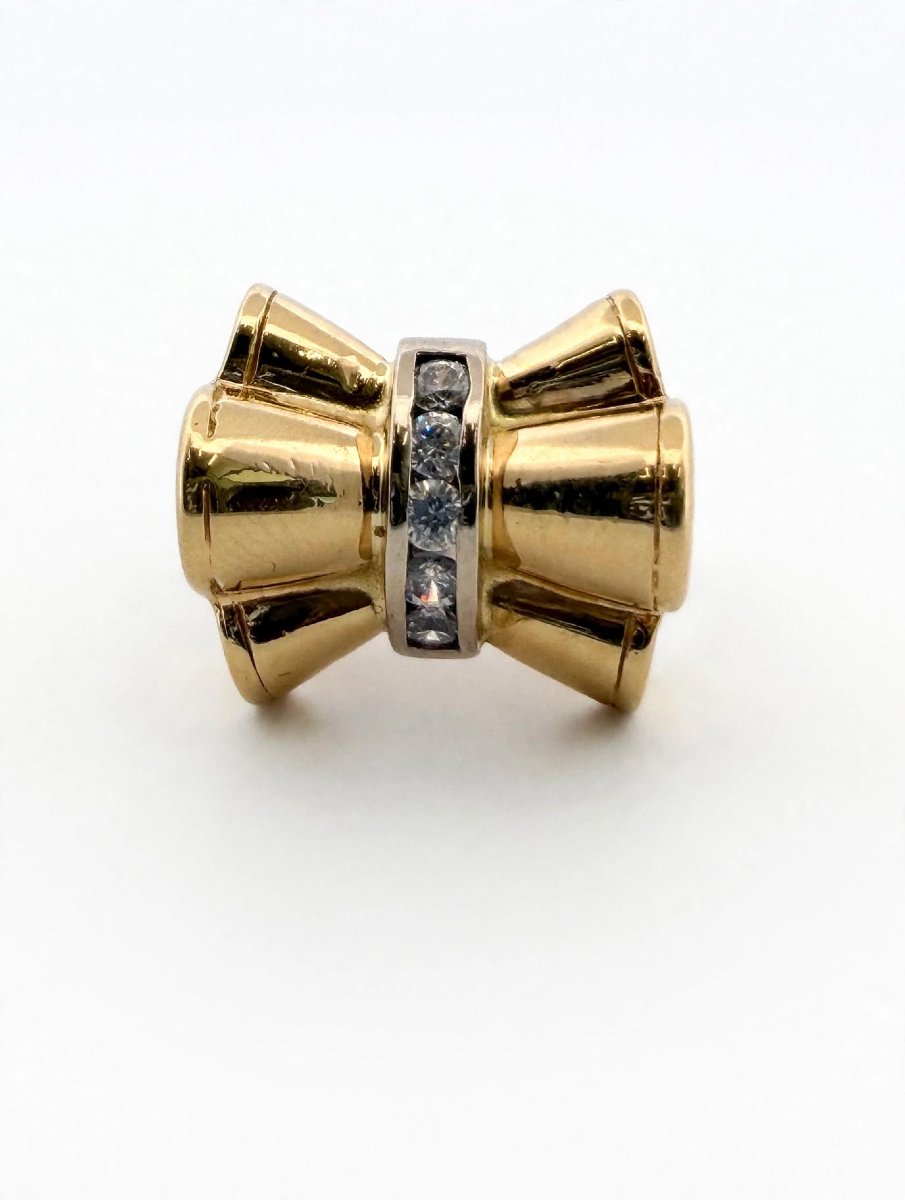 Anello Vintage anni 50-60 in Oro giallo 18Kt con Diamanti Ct 0.30-photo-3
