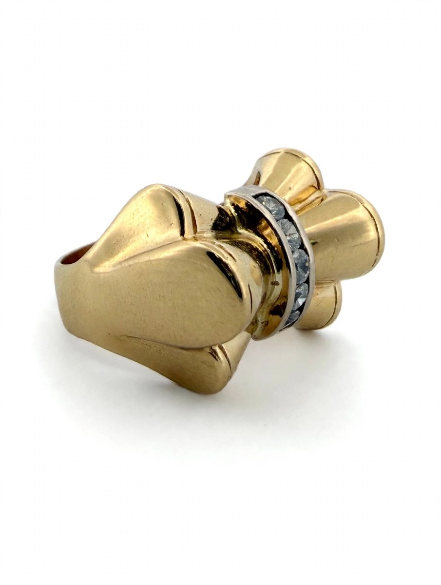 Anello Vintage anni 50-60 in Oro giallo 18Kt con Diamanti Ct 0.30-photo-4