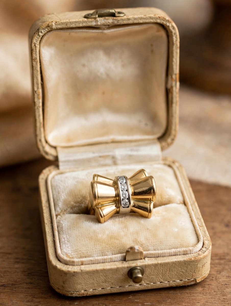 Anello Vintage anni 50-60 in Oro giallo 18Kt con Diamanti Ct 0.30