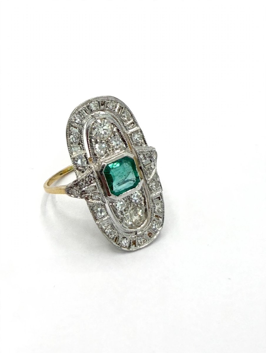Anello anni '60 in Oro 18Kt con Smeraldo centrale e Diamanti-photo-2