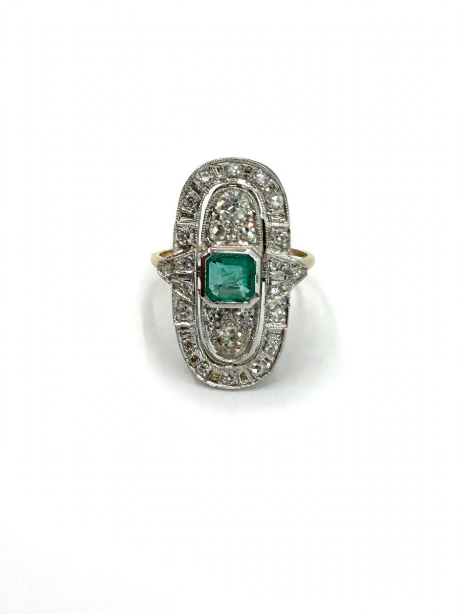 Anello anni '60 in Oro 18Kt con Smeraldo centrale e Diamanti-photo-3