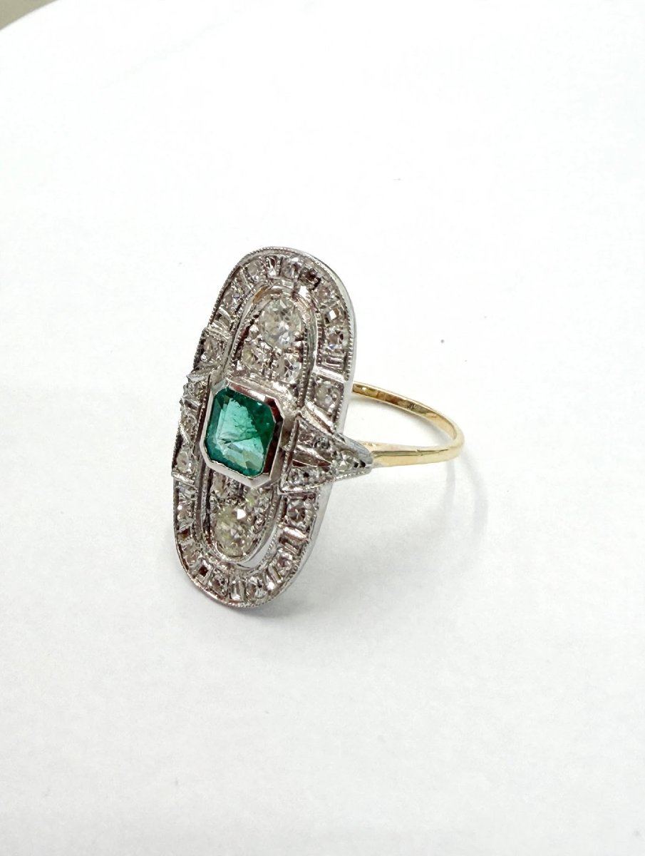 Anello anni '60 in Oro 18Kt con Smeraldo centrale e Diamanti-photo-4