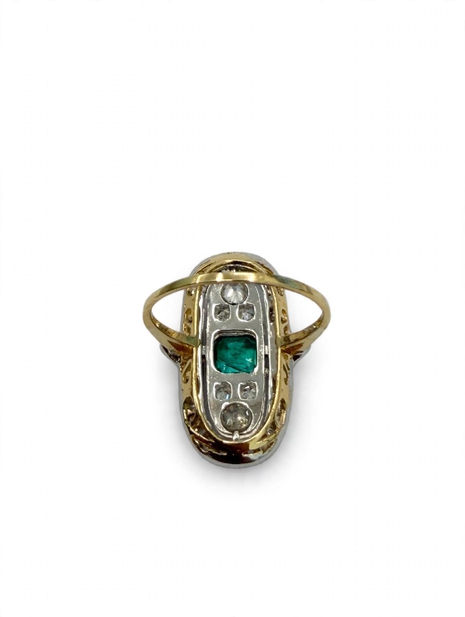 Anello anni '60 in Oro 18Kt con Smeraldo centrale e Diamanti-photo-1