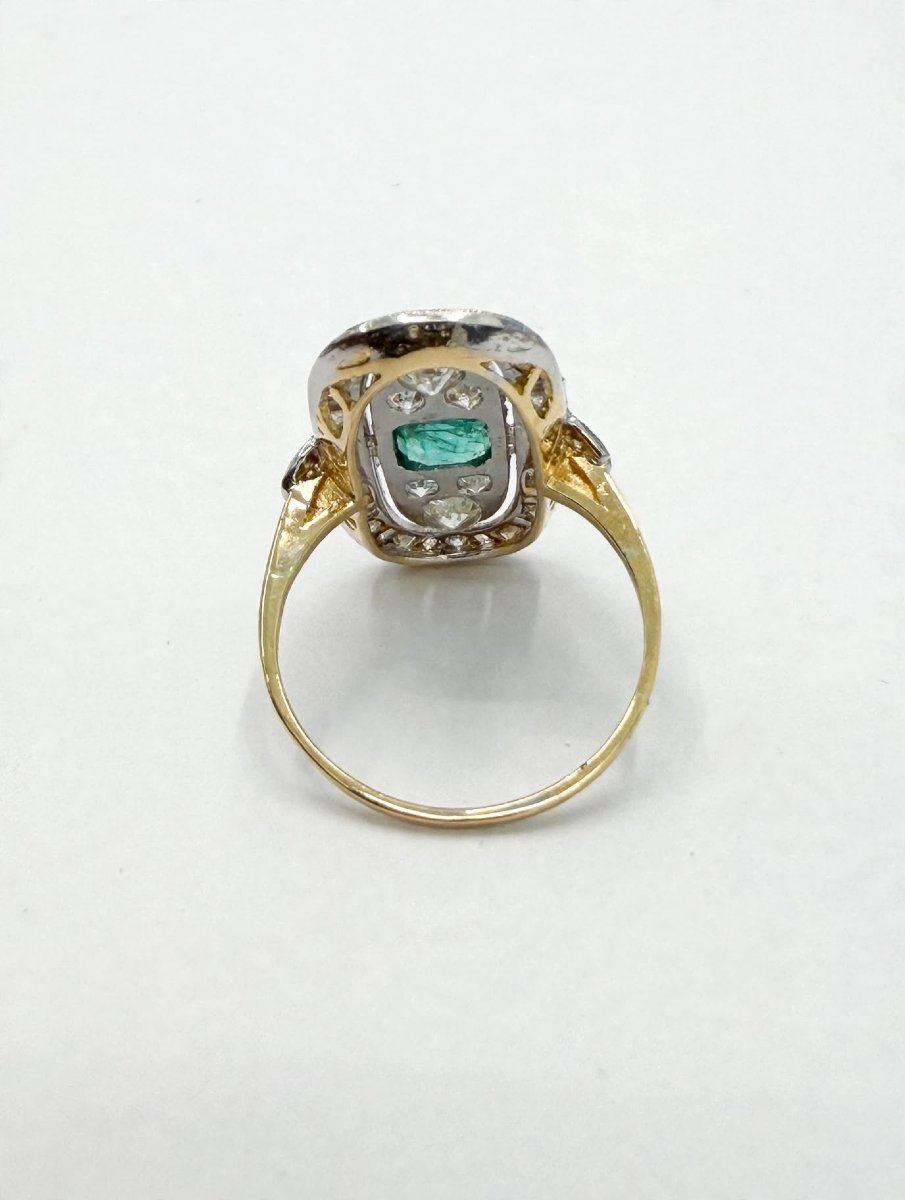 Anello anni '60 in Oro 18Kt con Smeraldo centrale e Diamanti-photo-4