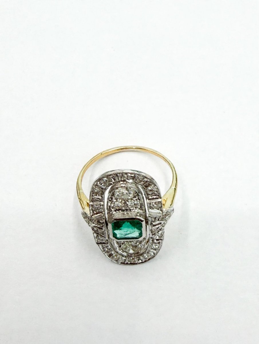 Anello anni '60 in Oro 18Kt con Smeraldo centrale e Diamanti-photo-5