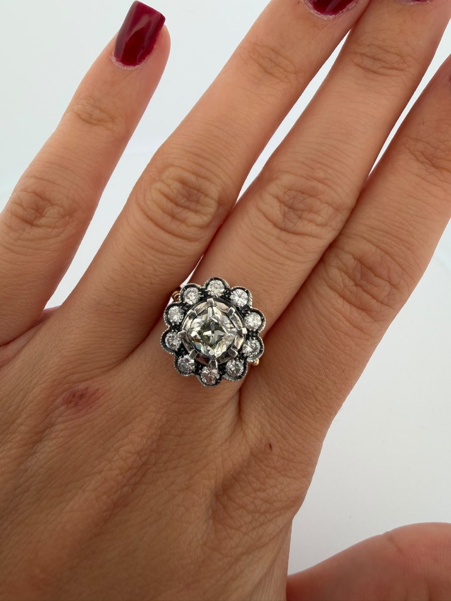 Anello Rosetta Antica con Diamanti Old Mine Ct 2.60 circa-photo-5