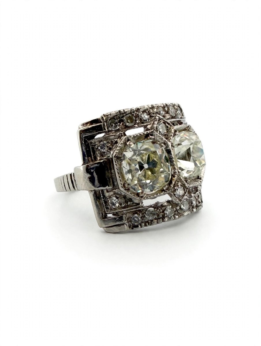 Anello Art Decò con Diamanti Old Mine Cut in Platino 950-photo-4