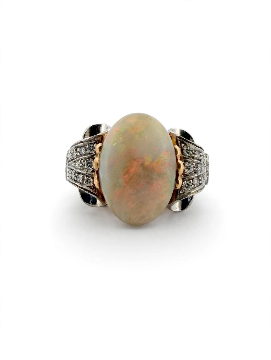 Anello in Oro giallo e bianco 18Kt con Opale e Diamanti-photo-2