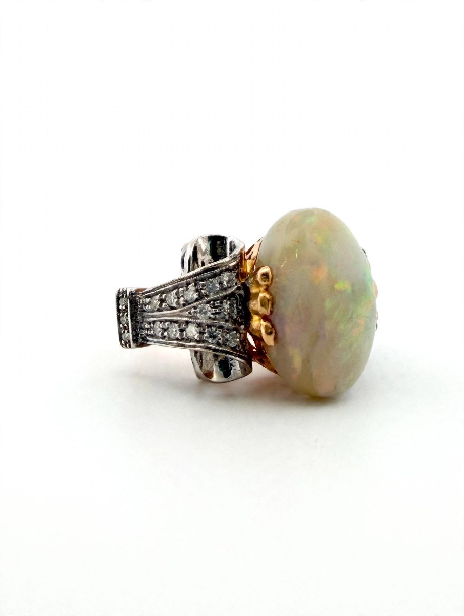 Anello in Oro giallo e bianco 18Kt con Opale e Diamanti-photo-3
