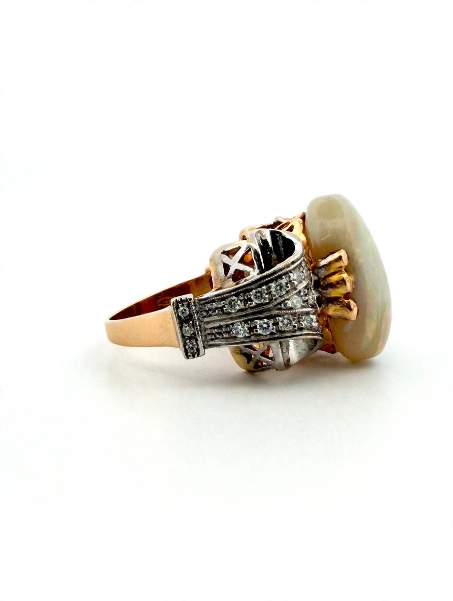 Anello in Oro giallo e bianco 18Kt con Opale e Diamanti-photo-1