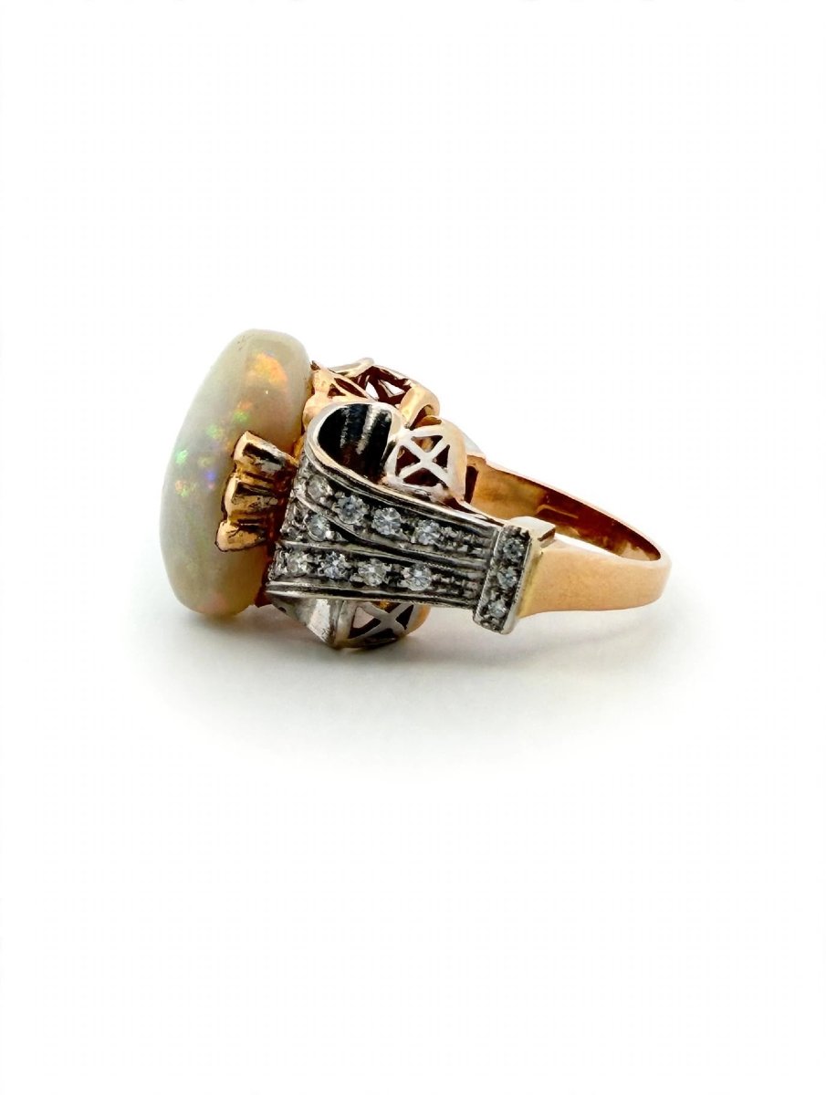 Anello in Oro giallo e bianco 18Kt con Opale e Diamanti-photo-3