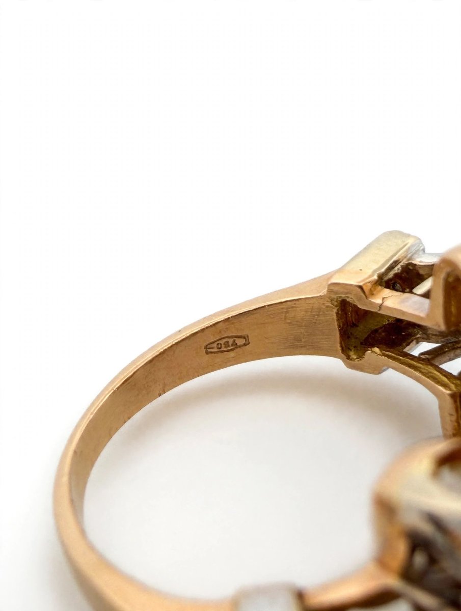 Anello in Oro giallo e bianco 18Kt con Opale e Diamanti-photo-4