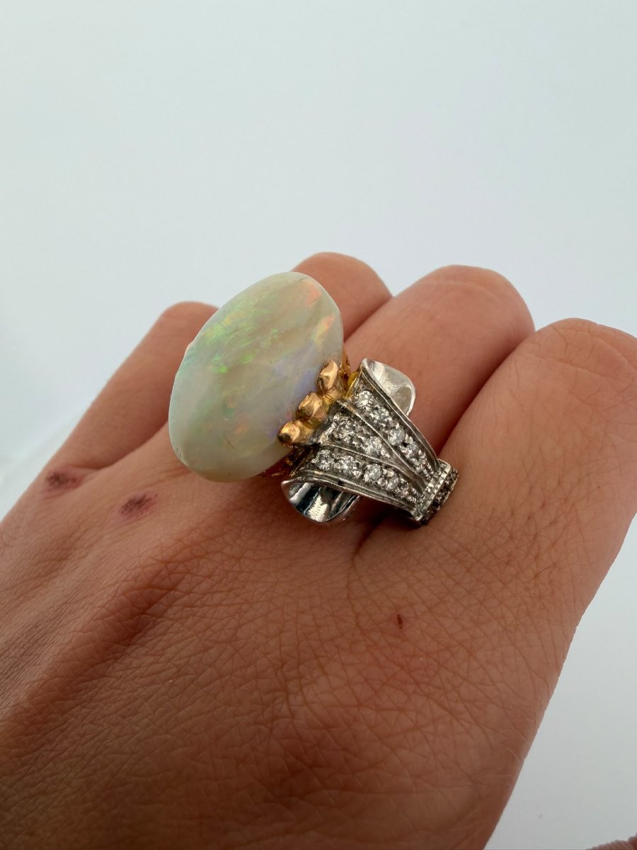 Anello in Oro giallo e bianco 18Kt con Opale e Diamanti-photo-6