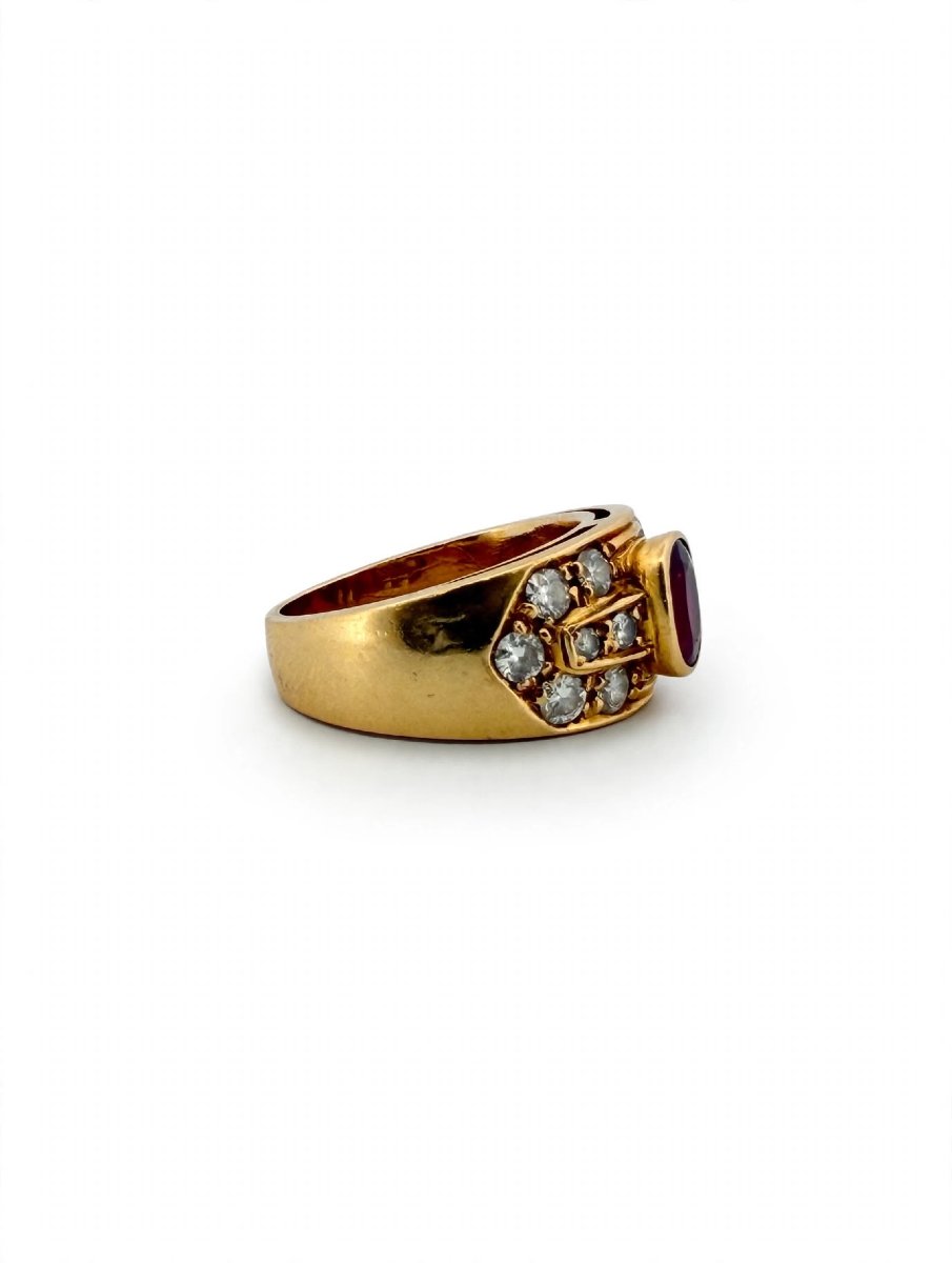 Anello a fascia in Oro giallo 18Kt con Rubino e Diamanti-photo-1