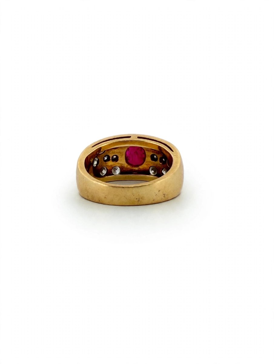 Anello a fascia in Oro giallo 18Kt con Rubino e Diamanti-photo-2