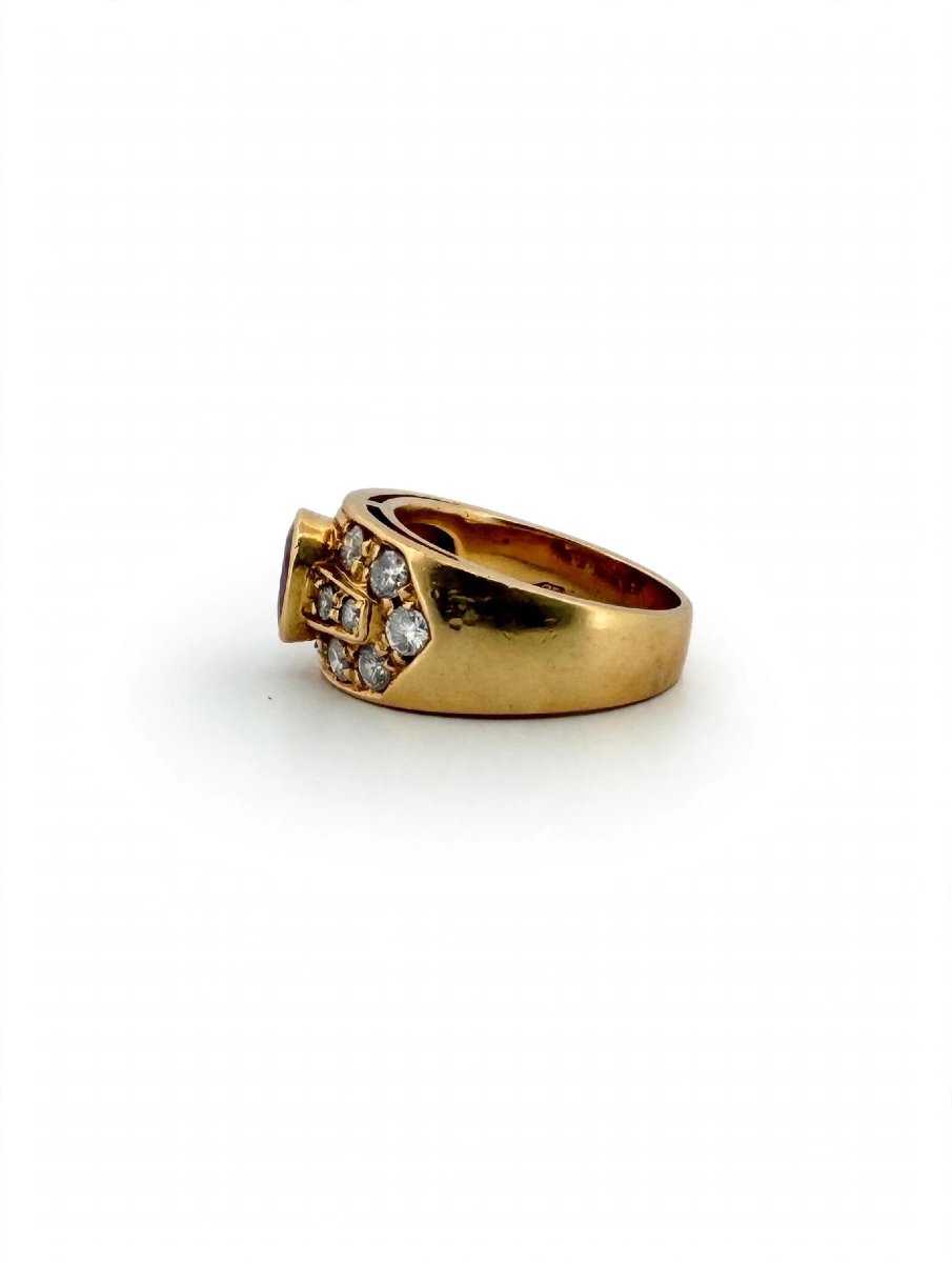 Anello a fascia in Oro giallo 18Kt con Rubino e Diamanti-photo-3