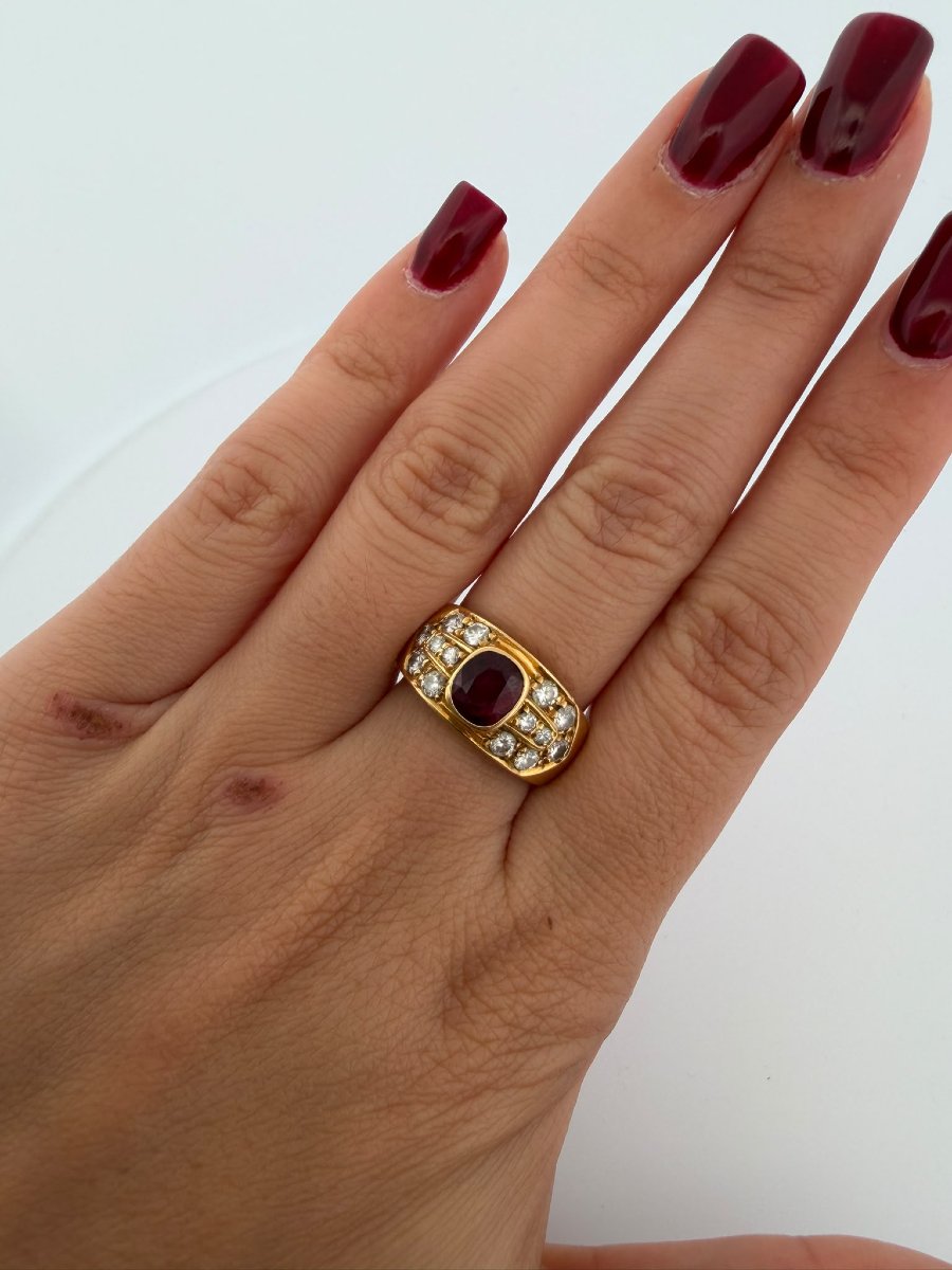 Anello a fascia in Oro giallo 18Kt con Rubino e Diamanti-photo-5