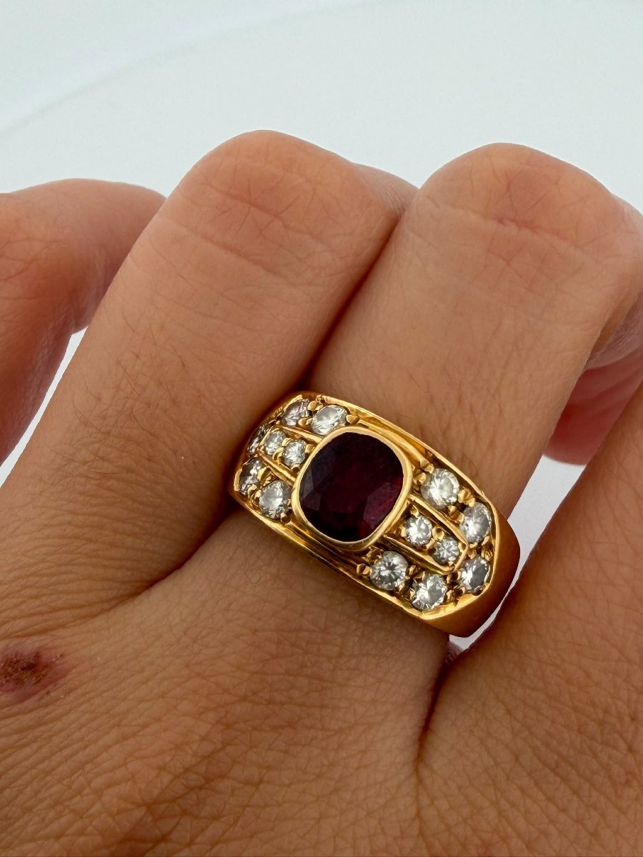 Anello a fascia in Oro giallo 18Kt con Rubino e Diamanti-photo-6
