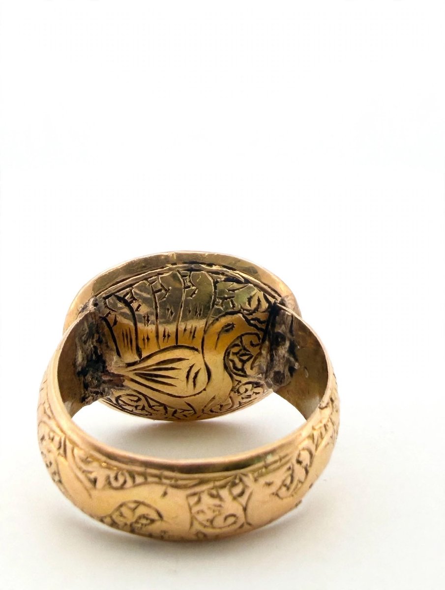 Anello Vintage Occhio Tibetano con Agata Nera e Oro inciso 18Kt-photo-1