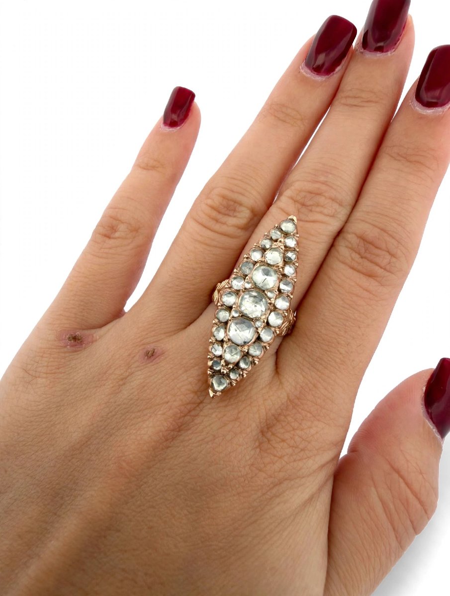 Anello navette Vittoriano in Oro con Diamanti-photo-6