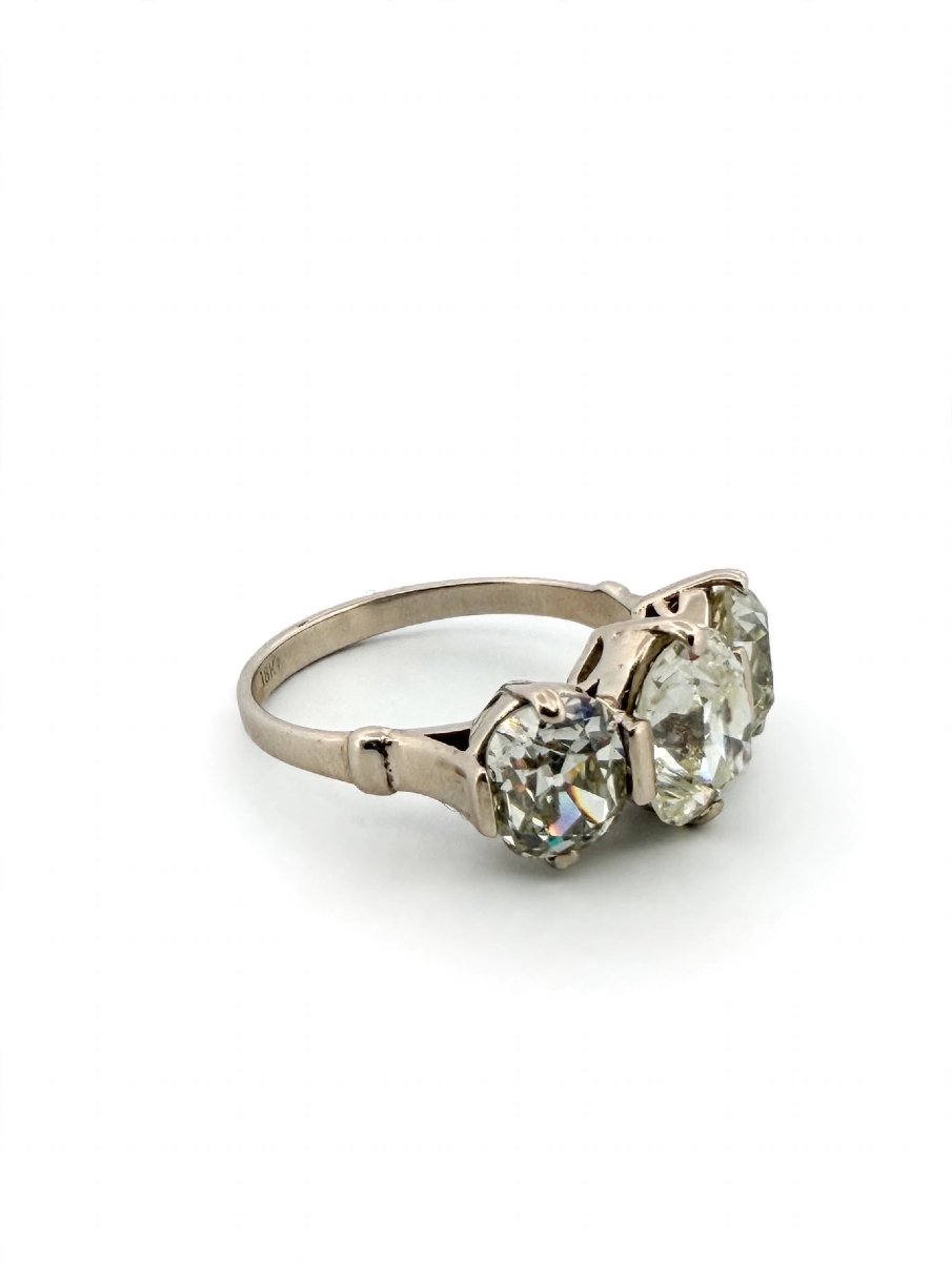 Anello Trilogy Art Decò con Diamanti Taglio Antico in Oro bianco 18Kt-photo-2