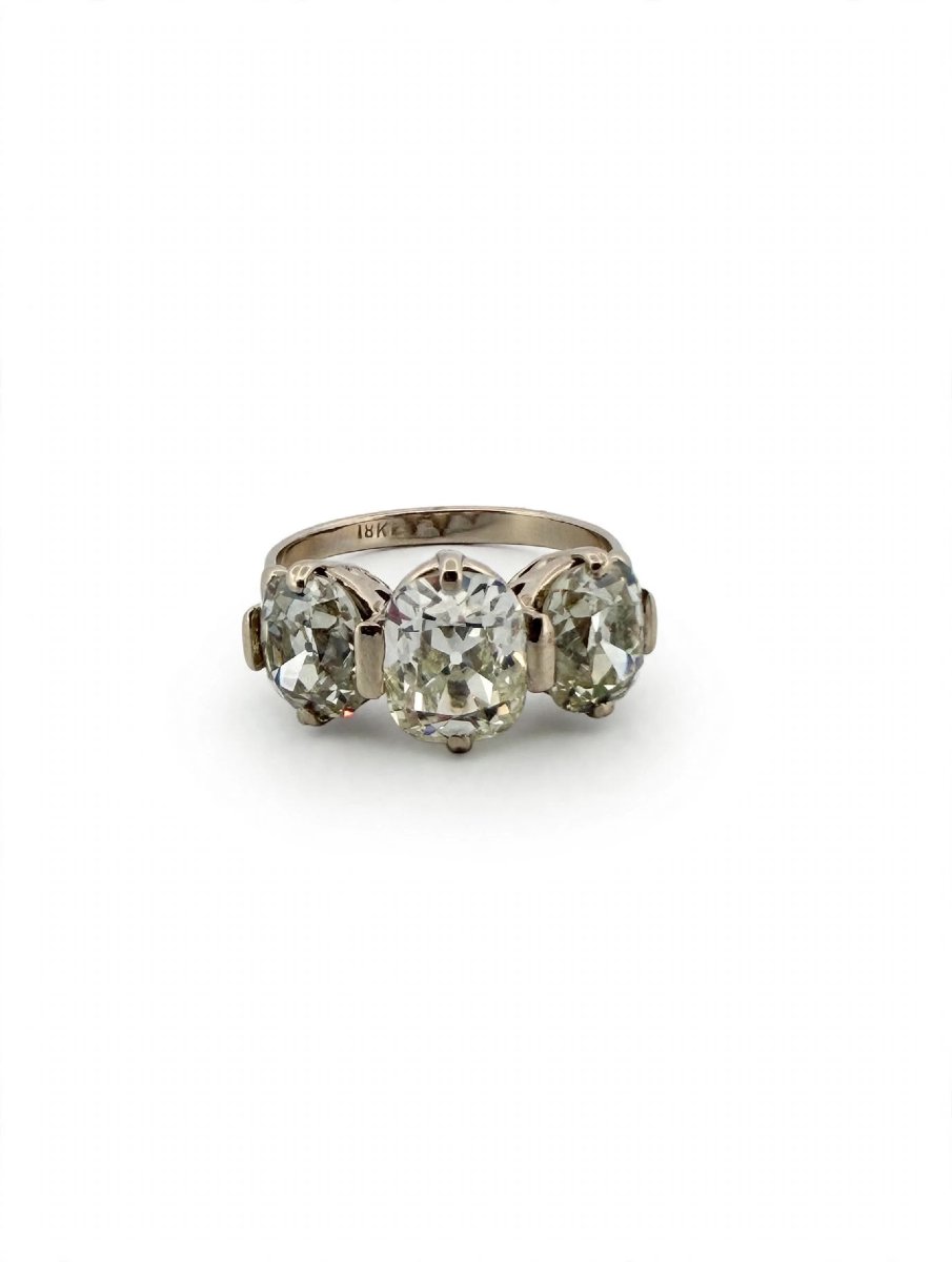 Anello Trilogy Art Decò con Diamanti Taglio Antico in Oro bianco 18Kt-photo-3