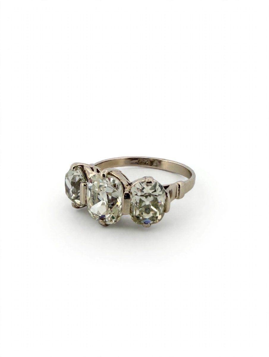 Anello Trilogy Art Decò con Diamanti Taglio Antico in Oro bianco 18Kt-photo-4