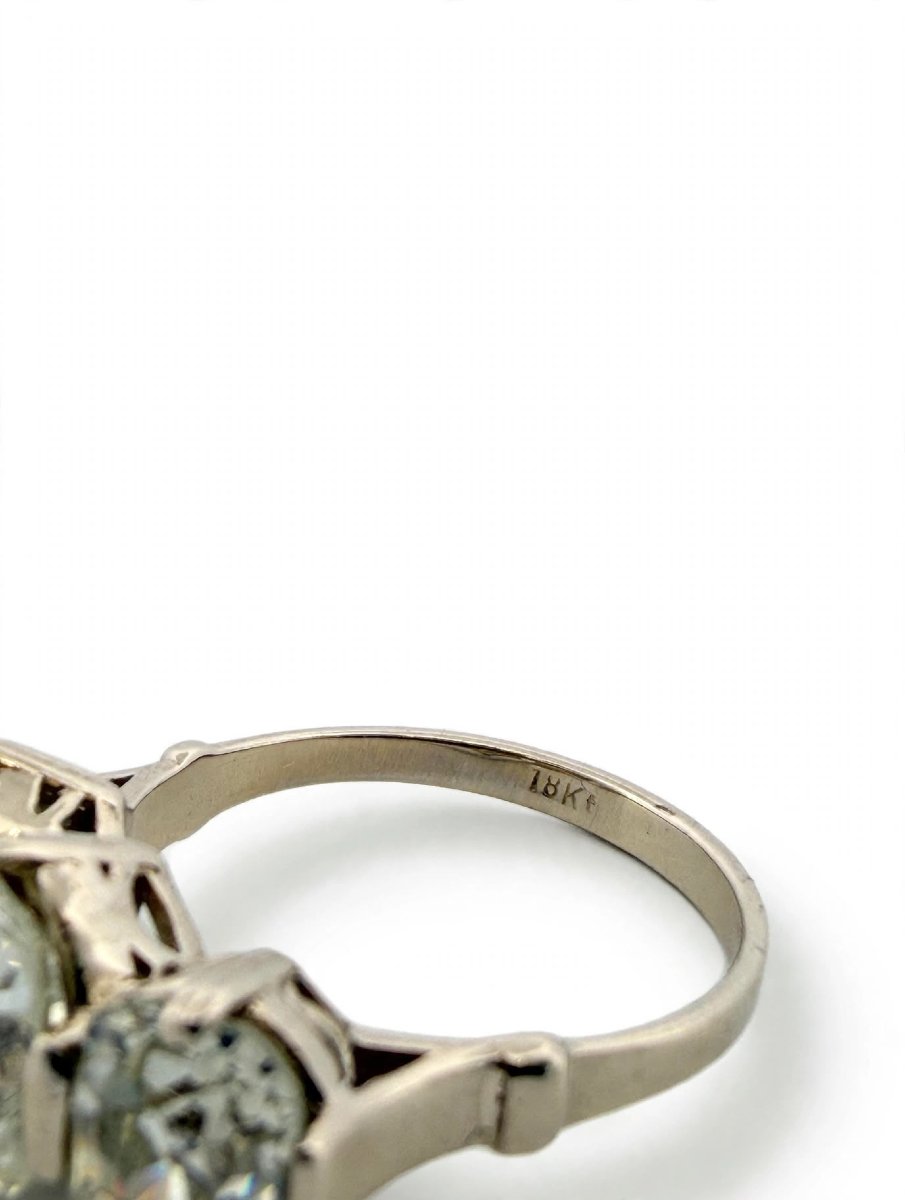Anello Trilogy Art Decò con Diamanti Taglio Antico in Oro bianco 18Kt-photo-4