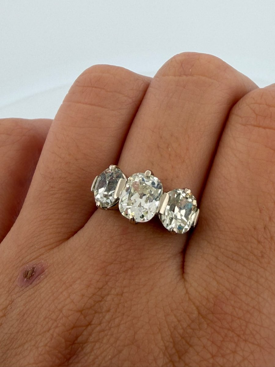 Anello Trilogy Art Decò con Diamanti Taglio Antico in Oro bianco 18Kt-photo-5