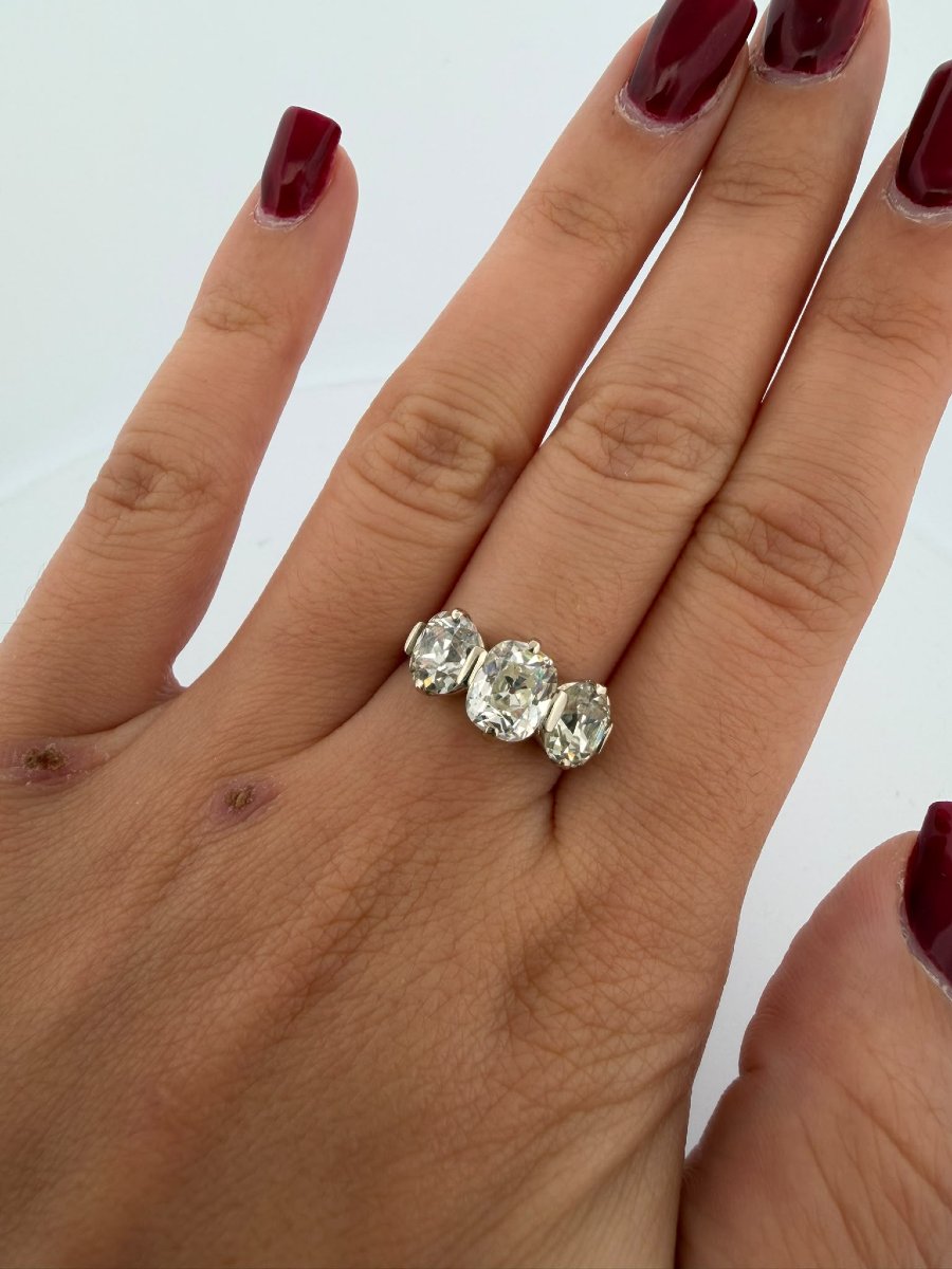 Anello Trilogy Art Decò con Diamanti Taglio Antico in Oro bianco 18Kt-photo-6