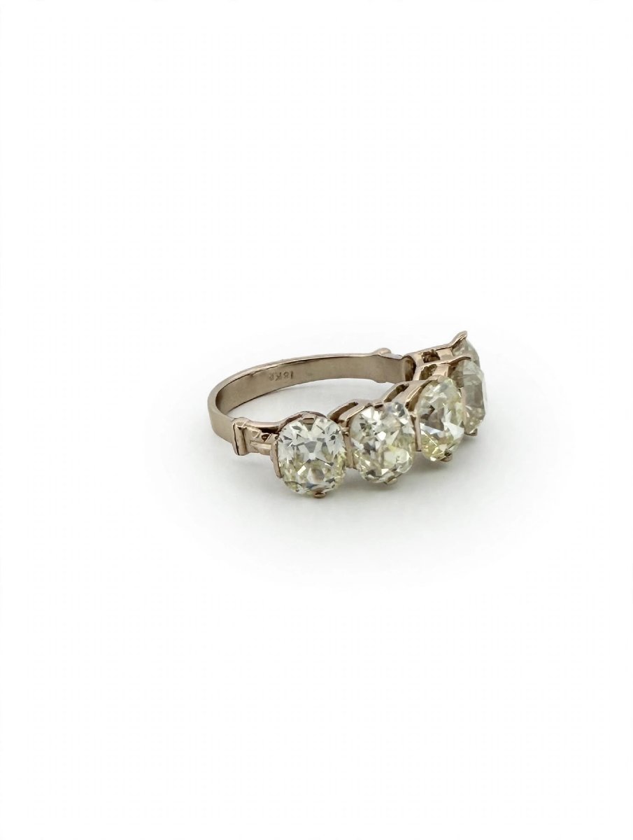 Anello Veretta in Oro Bianco 18Kt con 5 Diamanti taglio Cushion Antico-photo-3