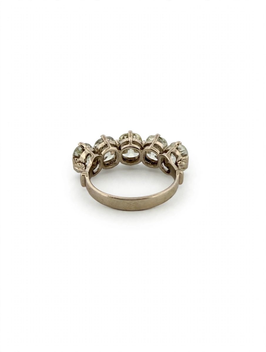 Anello Veretta in Oro Bianco 18Kt con 5 Diamanti taglio Cushion Antico-photo-2