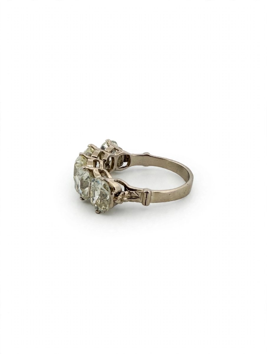 Anello Veretta in Oro Bianco 18Kt con 5 Diamanti taglio Cushion Antico-photo-3