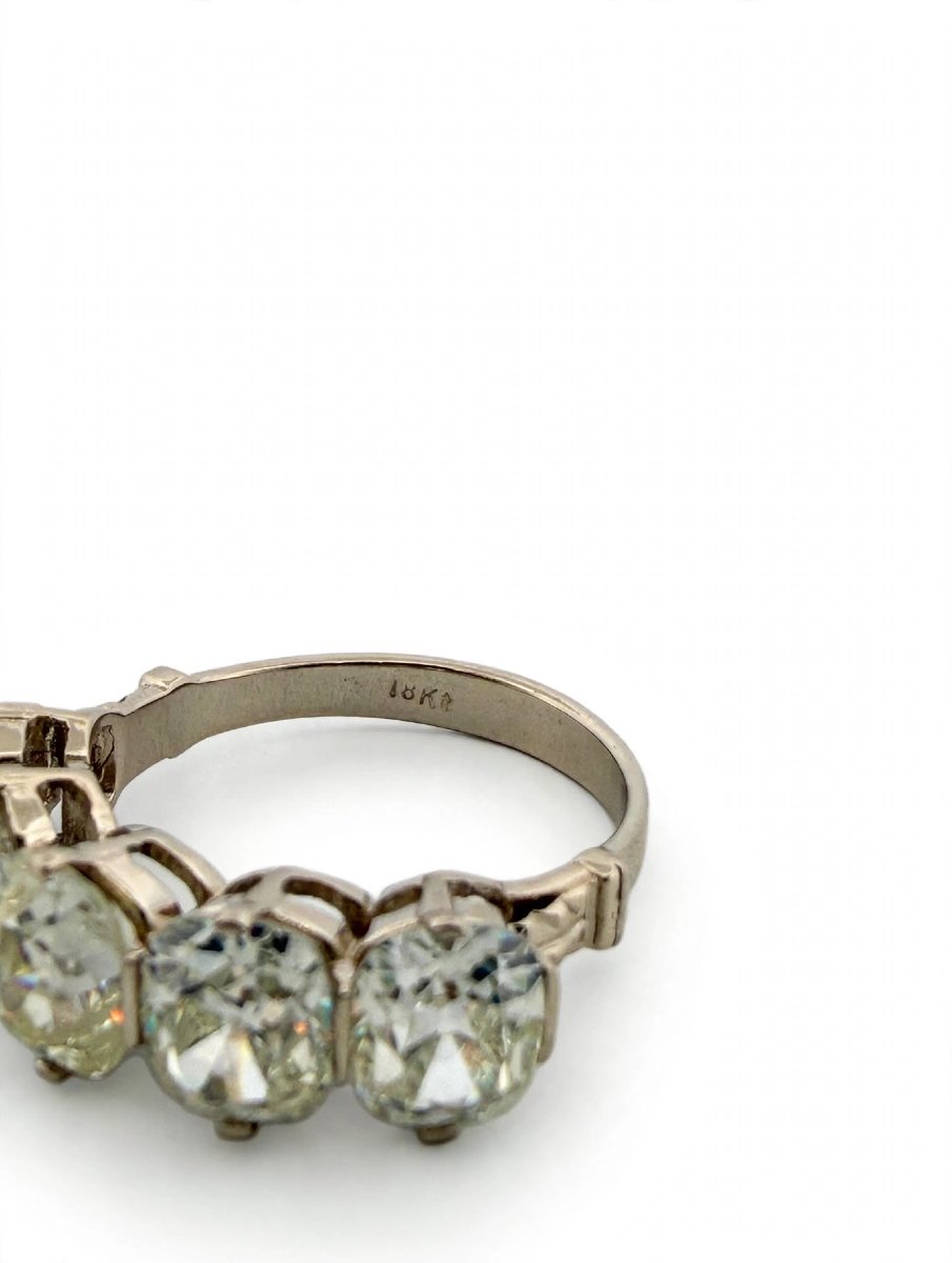 Anello Veretta in Oro Bianco 18Kt con 5 Diamanti taglio Cushion Antico-photo-4