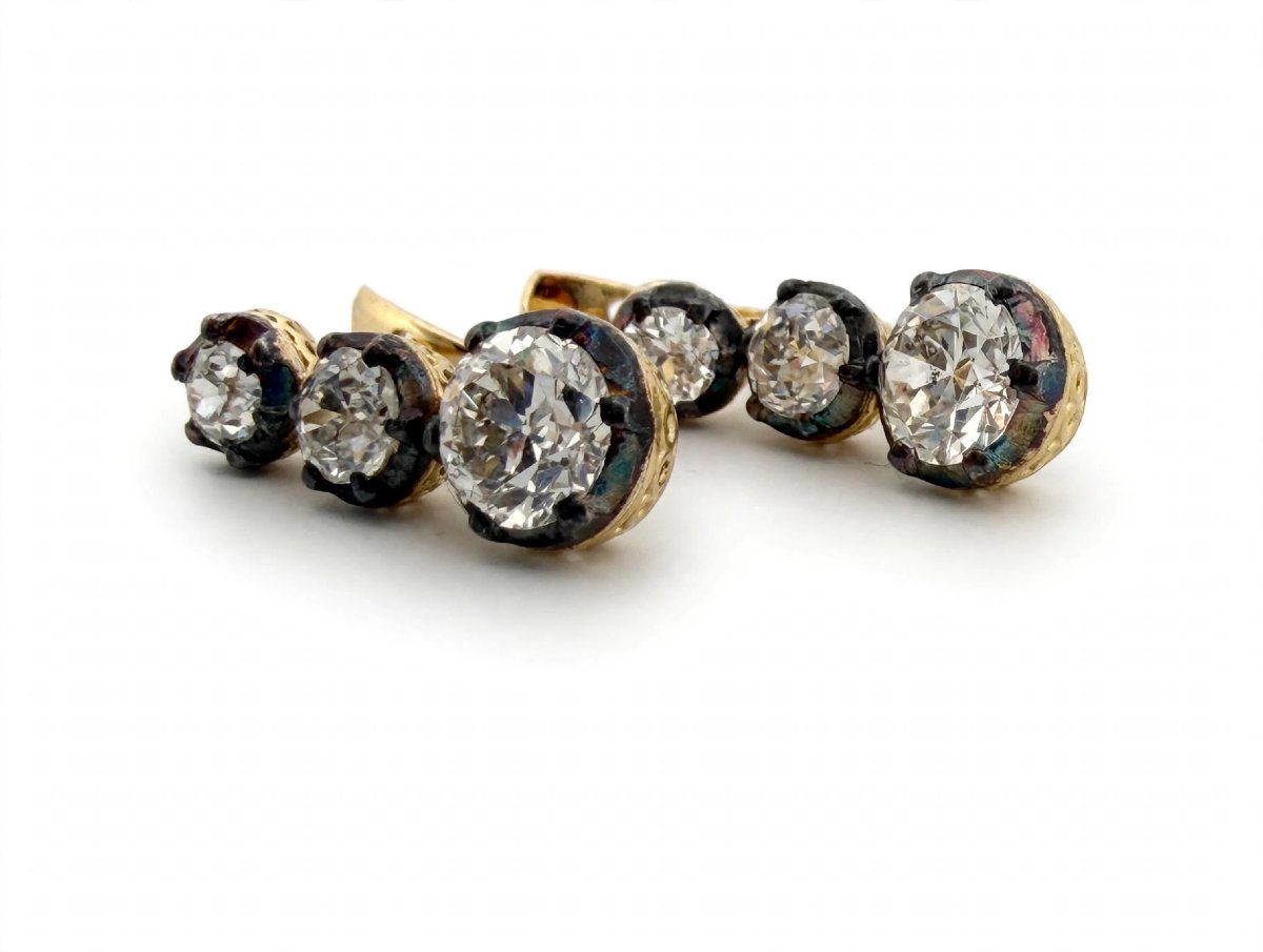 Orecchini Pendenti Antichi a 3 Diamanti in Oro 18Kt-photo-5