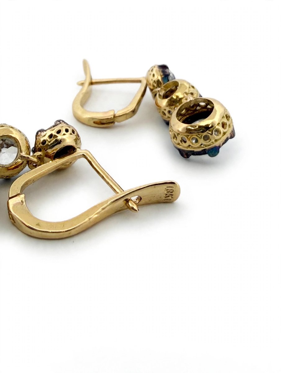 Orecchini Pendenti Antichi a 3 Diamanti in Oro 18Kt-photo-6