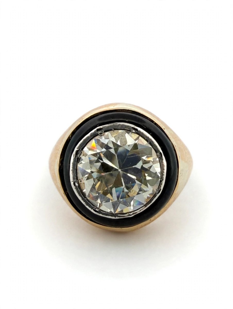 Anello Vintage in Oro Giallo 18Kt con Diamante Old Cut-photo-2