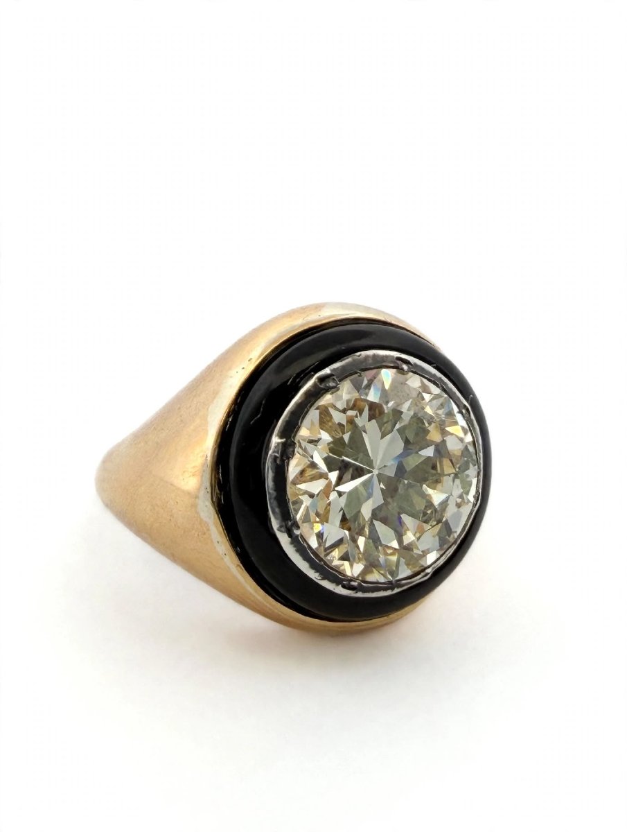 Anello Vintage in Oro Giallo 18Kt con Diamante Old Cut-photo-3