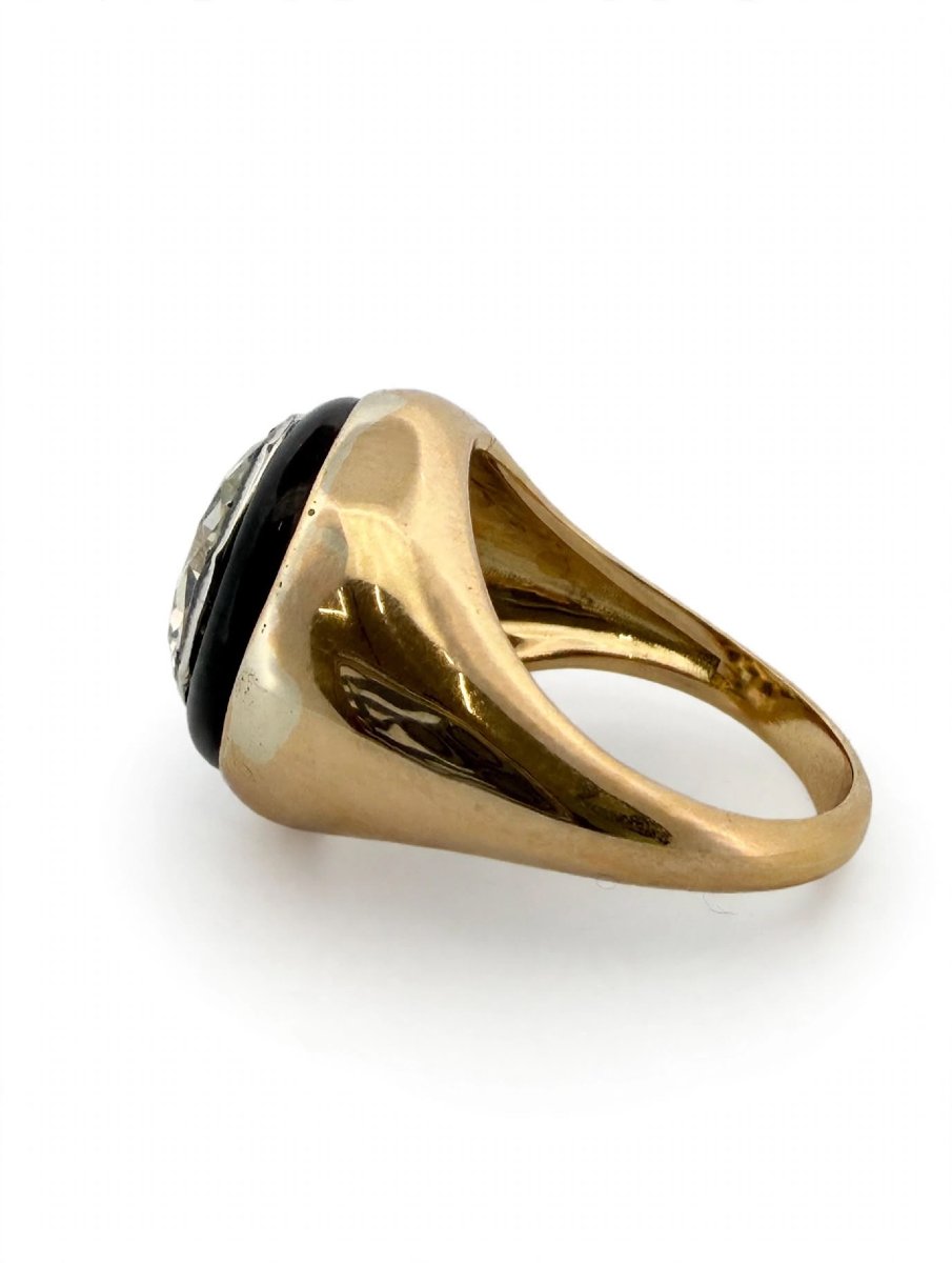 Anello Vintage in Oro Giallo 18Kt con Diamante Old Cut-photo-2