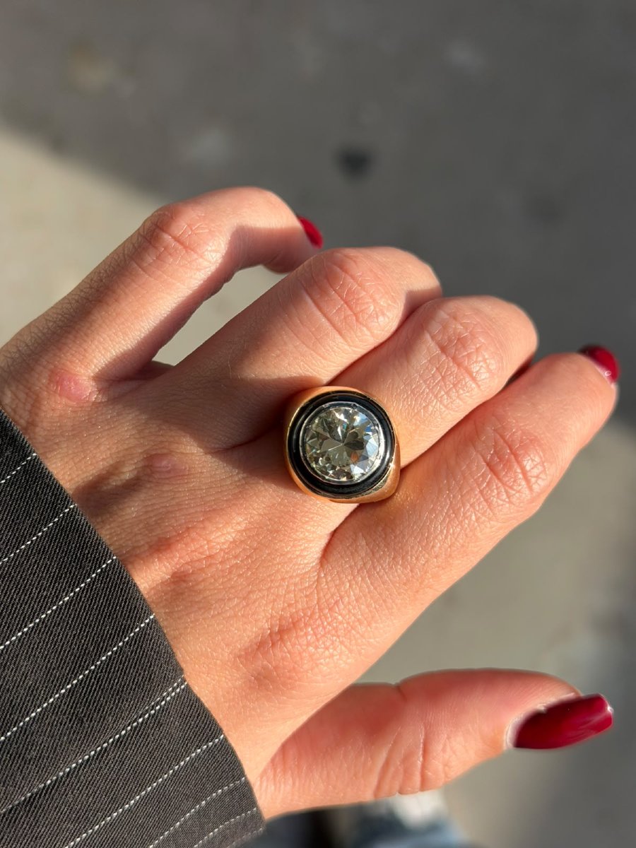 Anello Vintage in Oro Giallo 18Kt con Diamante Old Cut-photo-5
