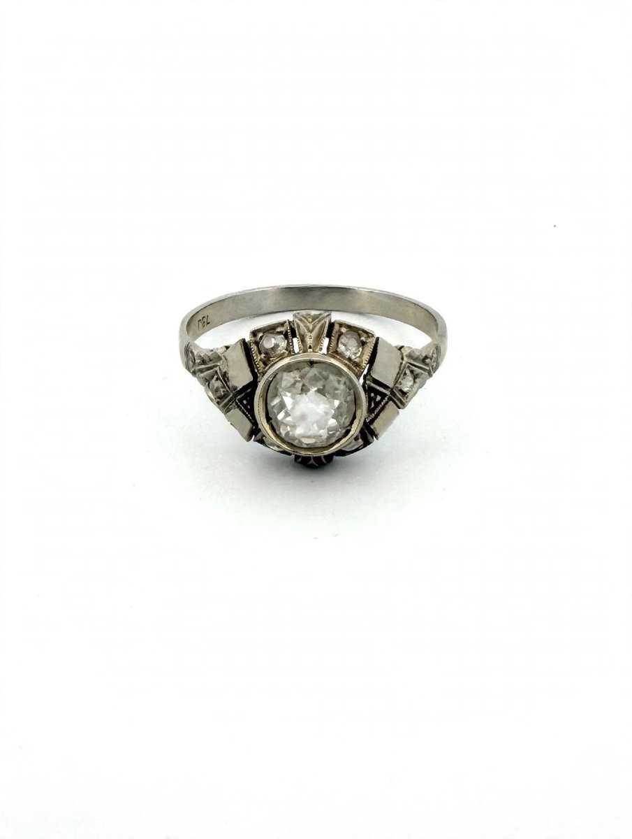 Anello Antico in Oro Bianco 18Kt con Diamanti taglio Vecchia Miniera-photo-2