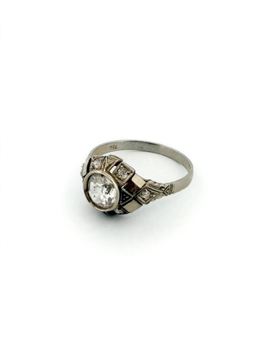 Anello Antico in Oro Bianco 18Kt con Diamanti taglio Vecchia Miniera-photo-3