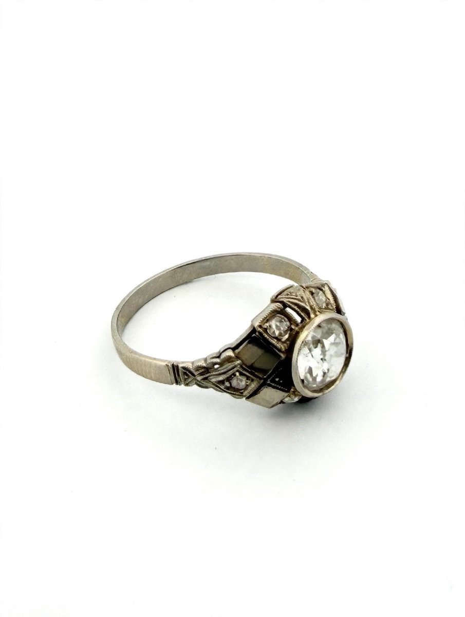 Anello Antico in Oro Bianco 18Kt con Diamanti taglio Vecchia Miniera-photo-4