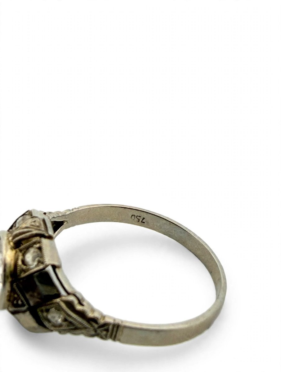 Anello Antico in Oro Bianco 18Kt con Diamanti taglio Vecchia Miniera-photo-2