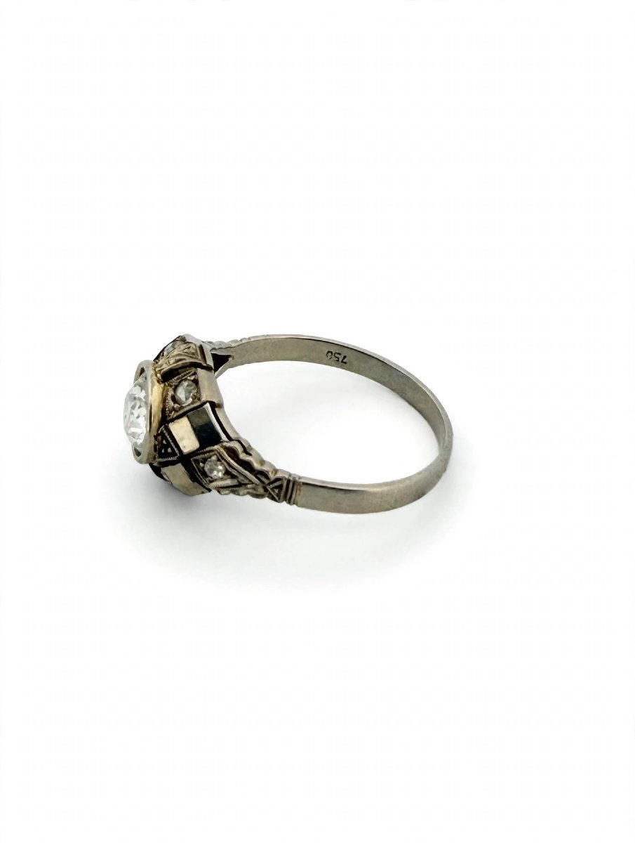 Anello Antico in Oro Bianco 18Kt con Diamanti taglio Vecchia Miniera-photo-3