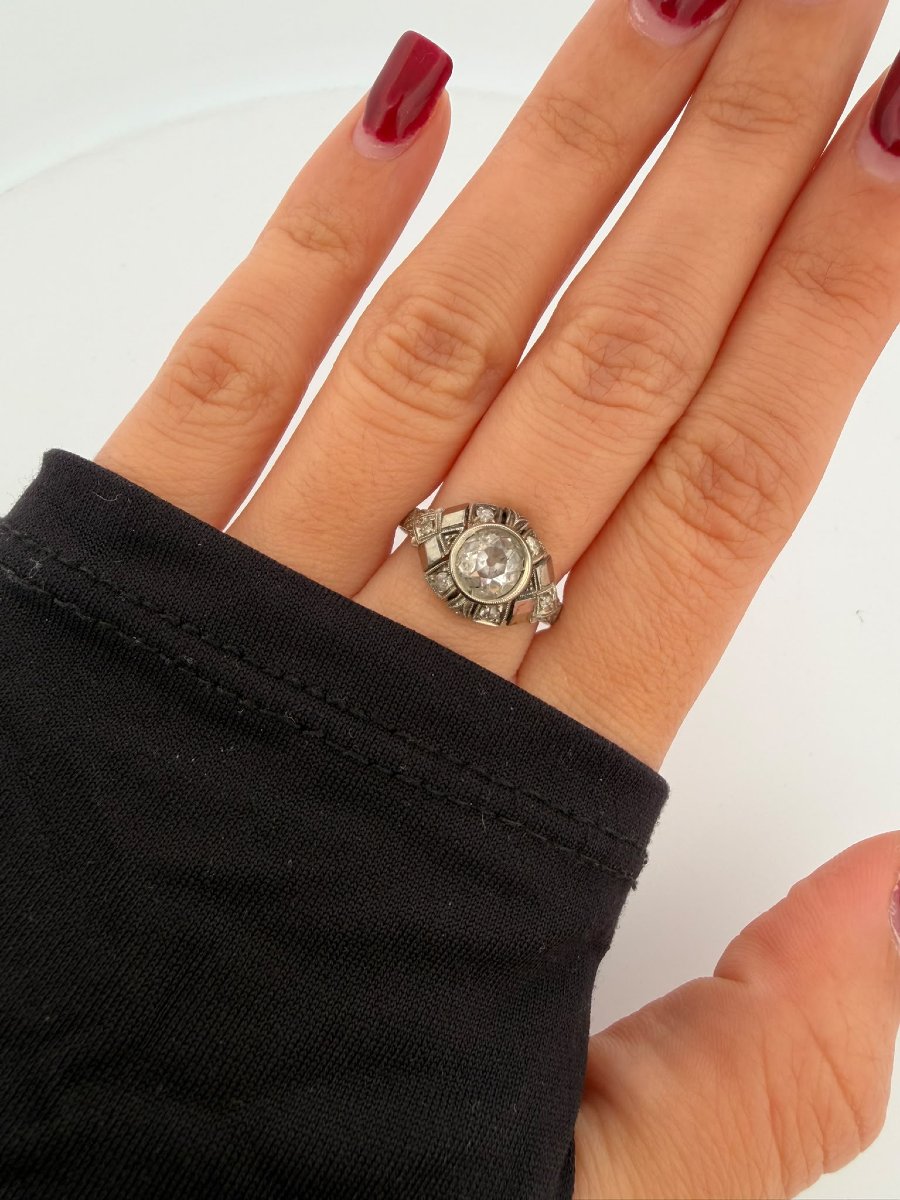 Anello Antico in Oro Bianco 18Kt con Diamanti taglio Vecchia Miniera-photo-5