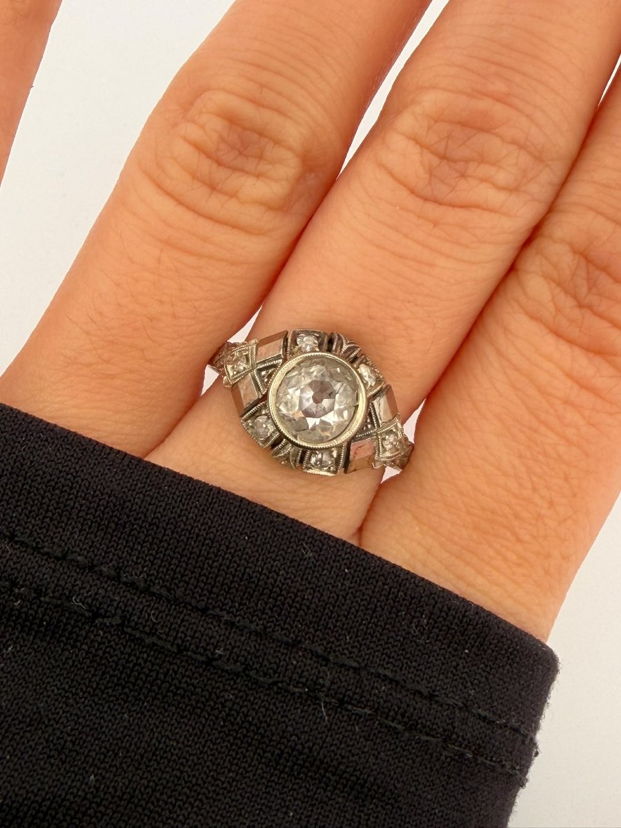 Anello Antico in Oro Bianco 18Kt con Diamanti taglio Vecchia Miniera-photo-6