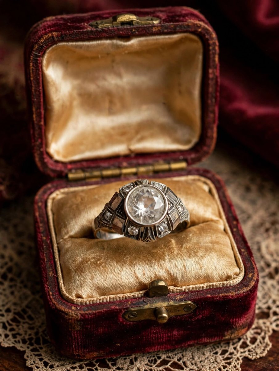 Anello Antico in Oro Bianco 18Kt con Diamanti taglio Vecchia Miniera