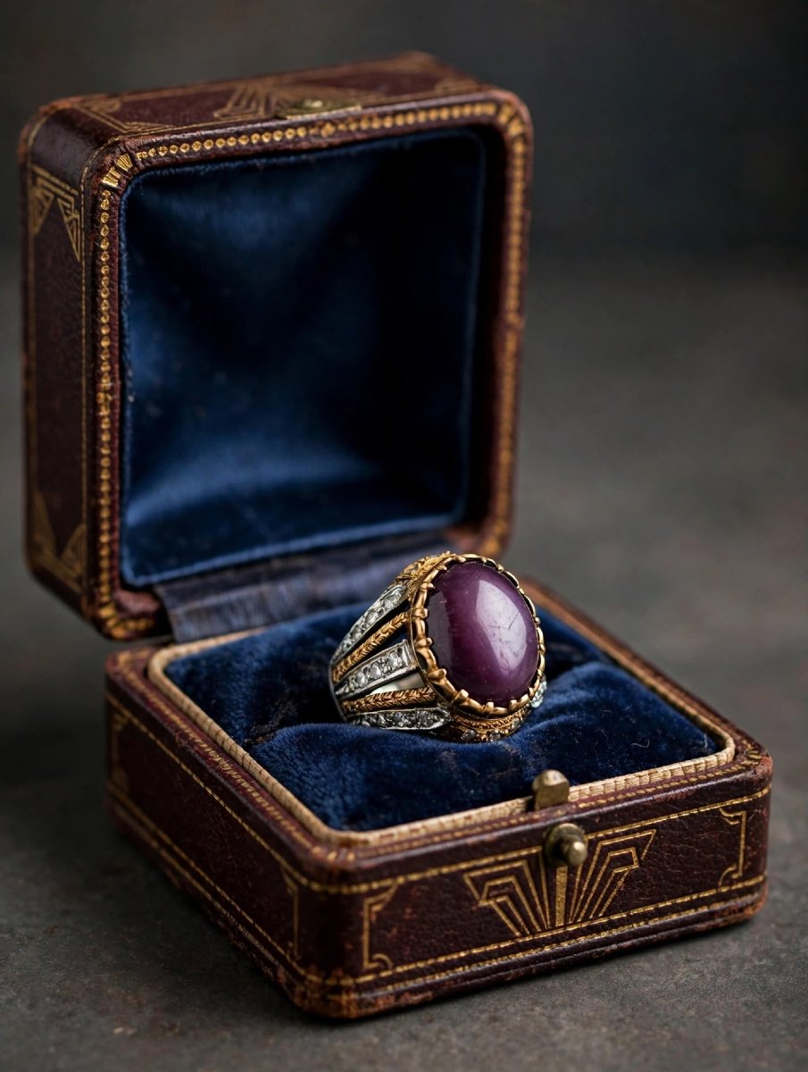Anello Cocktail in Oro Giallo e Bianco 18Kt con Zaffiro Stellato e Diamanti