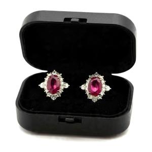 Orecchini in oro giallo 18kt con Rubini e Diamanti